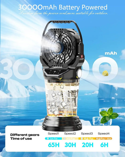 The new 2026 model portable spray fan is equipped with a rechargeable battery of 30000 milliampere-hours.