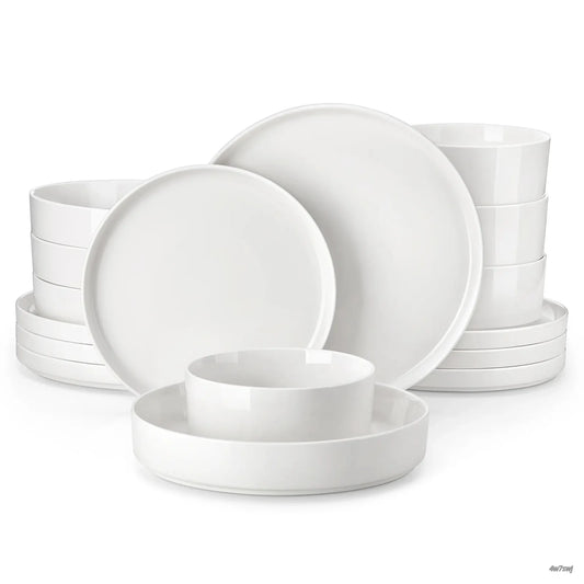 Porcelain Dinnerware Set for 4/6, Modern Plates and Bowls Set, Chip & Scratch Resistant Dishware, Microwave & Dishwasher Safe, Elegant Kitchen Dining Set, LEAH Series